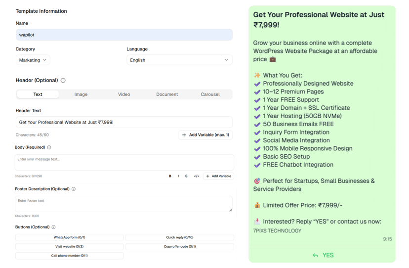 Message Templates showcase